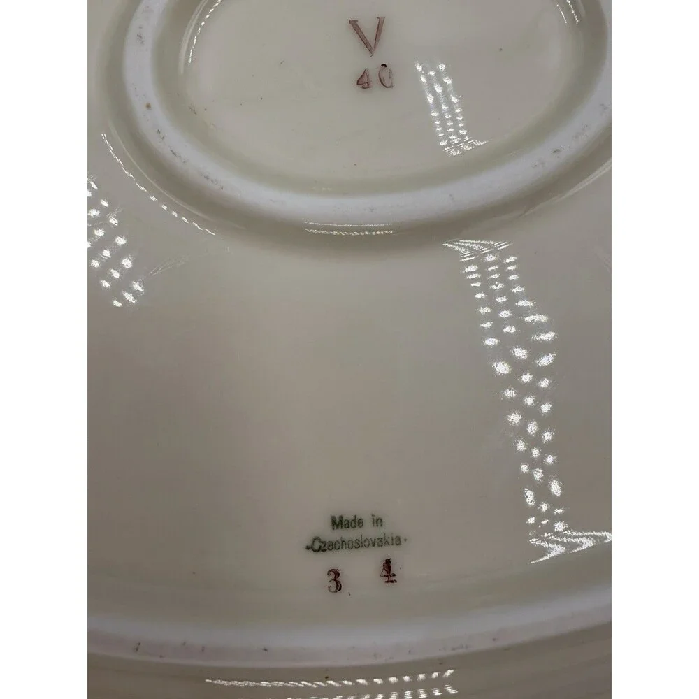 Vintage Czechoslovakia Floral Porcelain Serving Platter Gold Trim Oval 13” Roses